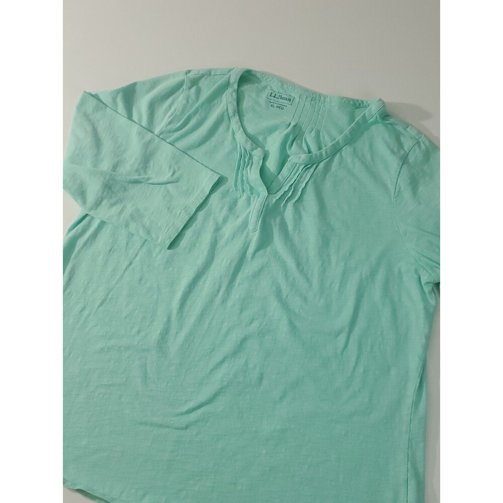 L.L. Bean Women's 3/4 Sleeve Open V-Neck Blouse, Green, XL